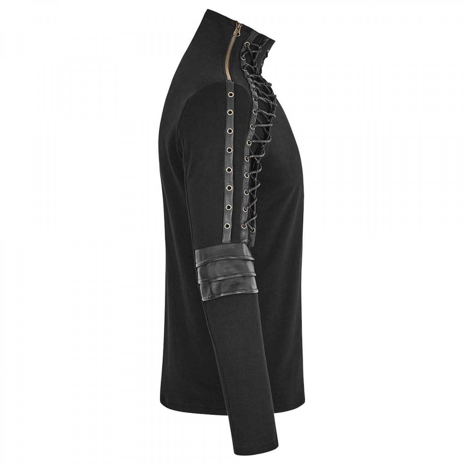 Axiom Armour Gothic Shirts Mens Dieselpunk Steampunk Long Sleeve Top with Faux Leather Panels